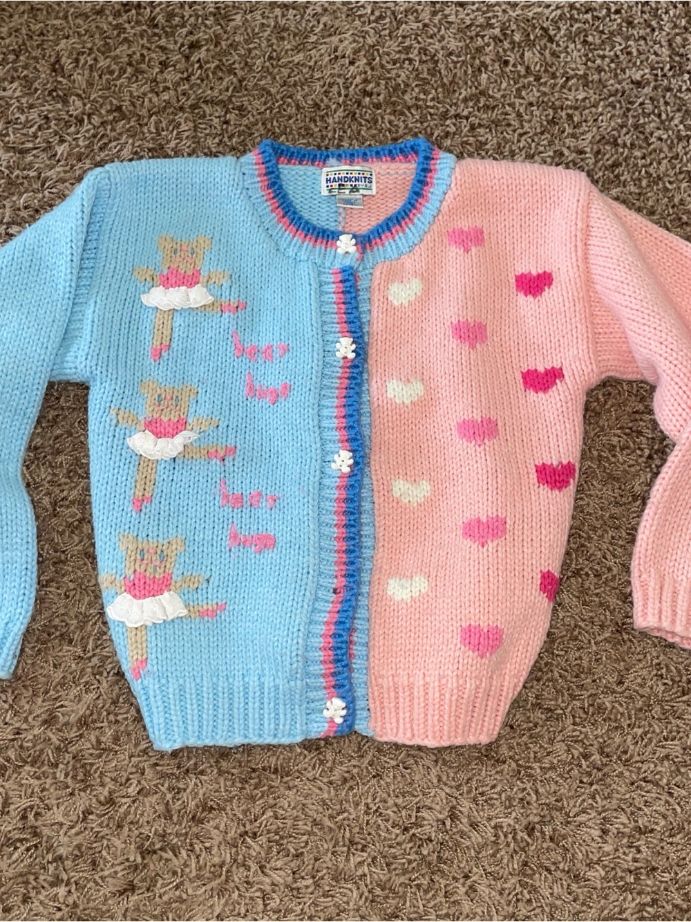 Handknits‎ Kids Two-Tone Pink & Blue Ballerina Heart Knit Cardigan